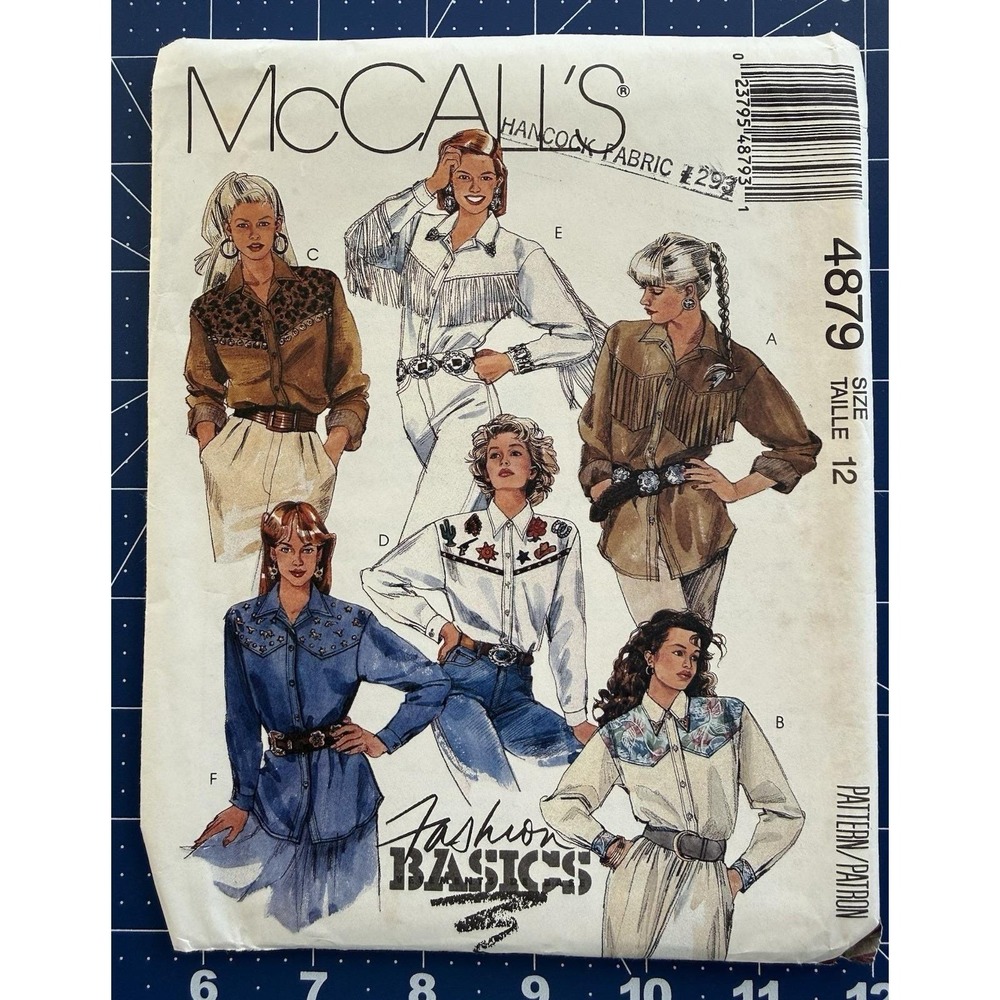 McCall's Fashion Basics Pattern 4879 Misses' Western Shirts‎ Size 12 UNCUT FF